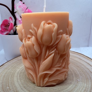 Kézműves tulipánmintás díszgyertya � barack színben, Otthon & Életmód, Gyertya, illat, aroma, Gyertya, Gyertya-, mécseskészítés, MESKA