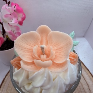 Habos orchide�s szójagyertya � barackvirág árnyalatú, kézműves üveges gyertya - otthon & életmód - gyertya, illat, aroma - gyertya - Meska.hu