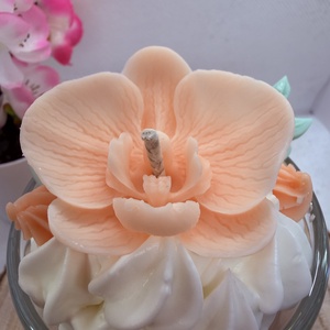 Habos orchide�s szójagyertya � barackvirág árnyalatú, kézműves üveges gyertya, Otthon & Életmód, Gyertya, illat, aroma, Gyertya, Gyertya-, mécseskészítés, MESKA