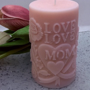 Anyák napi tömb gyertya � Love Mom felirattal -lila - otthon & életmód - gyertya, illat, aroma - gyertya - Meska.hu