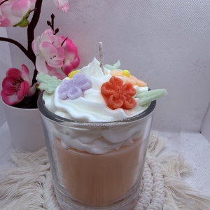 Apró virágos üveges d�szgyertya - barackvirág színben  - otthon & életmód - gyertya, illat, aroma - gyertya - Meska.hu