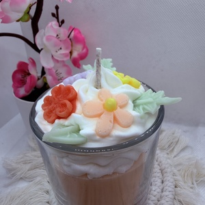 Apró virágos üveges d�szgyertya - barackvirág színben  - otthon & életmód - gyertya, illat, aroma - gyertya - Meska.hu