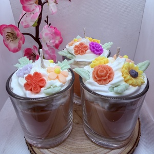 Apró virágos üveges d�szgyertya - barackvirág színben , Otthon & Életmód, Gyertya, illat, aroma, Gyertya, Gyertya-, mécseskészítés, MESKA