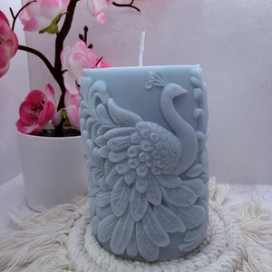 Kézműves pávás díszgyertya � kék különlegesség, Otthon & Életmód, Gyertya, illat, aroma, Gyertya, Gyertya-, mécseskészítés, MESKA