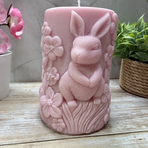 Nyuszis tömb gyertya- pasztell rózsaszín , Otthon & Életmód, Gyertya, illat, aroma, Gyertya, Gyertya-, mécseskészítés, MESKA