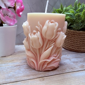 Kézműves tulipánmintás díszgyertya � rózsaszín átmenetes színben - otthon & életmód - gyertya, illat, aroma - gyertya - Meska.hu