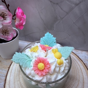 Apró virágos üveges d�szgyertya - zöld színben, Otthon & Életmód, Gyertya, illat, aroma, Gyertya, Gyertya-, mécseskészítés, MESKA