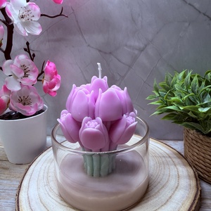 Tulipán csokor gyertya üvegben � tavaszi virágos dekoráció, Otthon & Életmód, Gyertya, illat, aroma, Gyertya, Gyertya-, mécseskészítés, MESKA