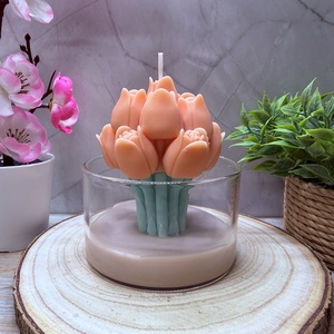 Tulipán csokor gyertya üvegben � tavaszi virágos dekoráció - otthon & életmód - gyertya, illat, aroma - gyertya - Meska.hu
