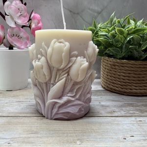 Kézműves tulipánmintás díszgyertya � lila átmenetes színben, Otthon & Életmód, Gyertya, illat, aroma, Gyertya, Gyertya-, mécseskészítés, MESKA
