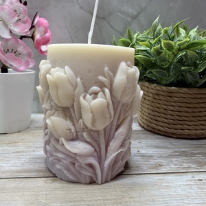 Kézműves tulipánmintás díszgyertya � lila átmenetes színben - otthon & életmód - gyertya, illat, aroma - gyertya - Meska.hu