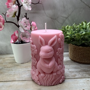 Nyuszis tömb gyertya- rózsaszín  - Meska.hu