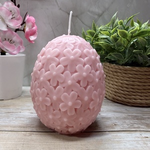 Rózsaszín nyuszi tojás gyertya - apró kis virágos, Otthon & Életmód, Gyertya, illat, aroma, Gyertya, Gyertya-, mécseskészítés, MESKA