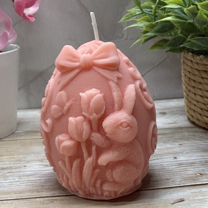 Nyuszi tojás gyertya - rózsaszín színben3, Otthon & Életmód, Gyertya, illat, aroma, Gyertya, Gyertya-, mécseskészítés, MESKA