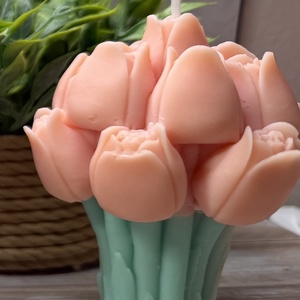 Tulipán csokor gyertya � tavaszi virágos dekoráció barack színben, Otthon & Életmód, Gyertya, illat, aroma, Gyertya, Gyertya-, mécseskészítés, MESKA