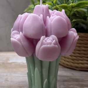 Tulipán csokor gyertya � tavaszi virágos dekoráció rózsaszín színben, Otthon & Életmód, Gyertya, illat, aroma, Gyertya, Gyertya-, mécseskészítés, MESKA