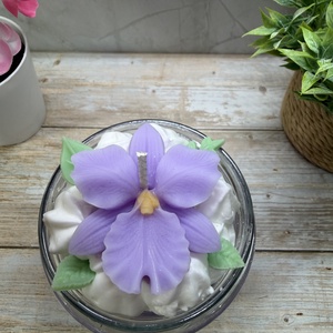 Lila orchideás habgyertya üvegben-2, Otthon & Életmód, Gyertya, illat, aroma, Gyertya, Gyertya-, mécseskészítés, MESKA