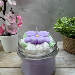 Lila orchideás habgyertya üvegben-2 - otthon & életmód - gyertya, illat, aroma - gyertya - Meska.hu