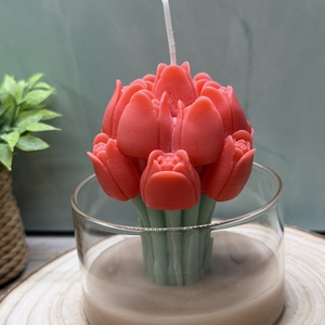  Tulipán csokor gyertya üvegben - piros , Otthon & Életmód, Gyertya, illat, aroma, Gyertya, Gyertya-, mécseskészítés, MESKA