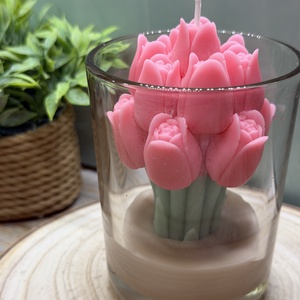 Pink tulipános üveges gyertya-1 - Meska.hu