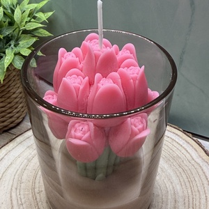 Pink tulipános üveges gyertya-1 - otthon & életmód - gyertya, illat, aroma - gyertya - Meska.hu