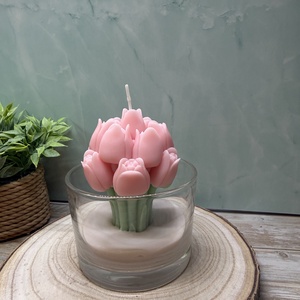 Rózsaszín tulipános üveges gyertya -3 - Meska.hu
