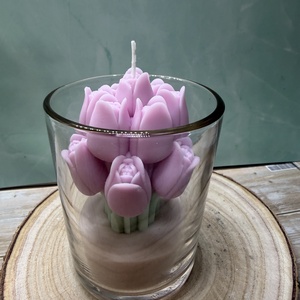 Pasztell lila tulipános üveges gyertya - otthon & életmód - gyertya, illat, aroma - gyertya - Meska.hu