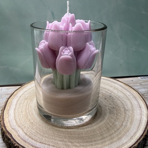 Pasztell lila tulipános üveges gyertya - Meska.hu