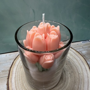 Tulipános gyertya üvegben - barack virág színben  - otthon & életmód - gyertya, illat, aroma - gyertya - Meska.hu