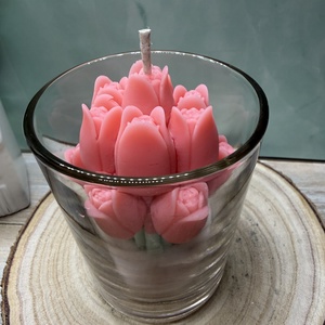 Rózsaszín tulipános üveges gyertya-2 - otthon & életmód - gyertya, illat, aroma - gyertya - Meska.hu