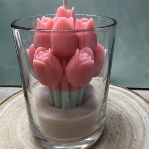 Rózsaszín tulipános üveges gyertya-2 - Meska.hu