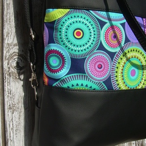CITY BAG HÁTIZSÁK/OLDALTÁSKA/VÁLLTÁSKA : Fekete bőr színpompás körökkel - táska & tok - hátizsák - hátizsák - Meska.hu