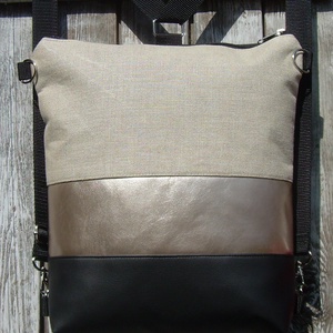 CITY BAG HÁTIZSÁK/OLDALTÁSKA : Metálos elegancia lenvászonnal - táska & tok - variálható táska - Meska.hu