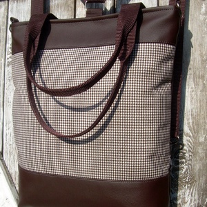   CITY BAG HÁTIZSÁK/OLDALTÁSKA/VÁLLTÁSKA : Barna bőr tyúkláb mintás szövettel - táska & tok - hátizsák - hátizsák - Meska.hu