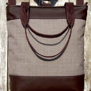   CITY BAG HÁTIZSÁK/OLDALTÁSKA/VÁLLTÁSKA : Barna bőr tyúkláb mintás szövettel - táska & tok - hátizsák - hátizsák - Meska.hu