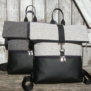  ROLL TOP CITY BAG : Variációk fekete bőrre és szövetre 2. - táska & tok - hátizsák - roll top hátizsák - Meska.hu