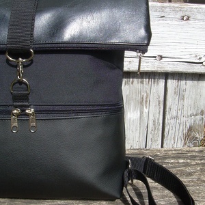  ROLL TOP CITY BAG : Fekete bőr cordurával - táska & tok - hátizsák - roll top hátizsák - Meska.hu