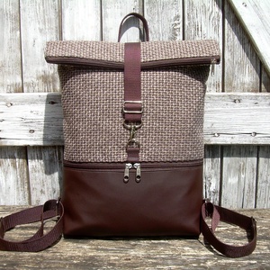   ROLL TOP CITY BAG : Variációk barna bőrre és szövetre 2. - táska & tok - hátizsák - roll top hátizsák - Meska.hu