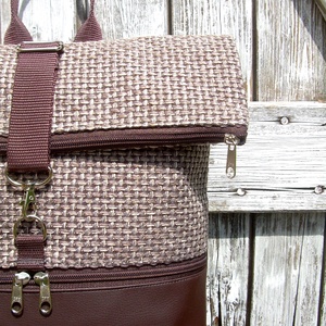   ROLL TOP CITY BAG : Variációk barna bőrre és szövetre 2. - táska & tok - hátizsák - roll top hátizsák - Meska.hu