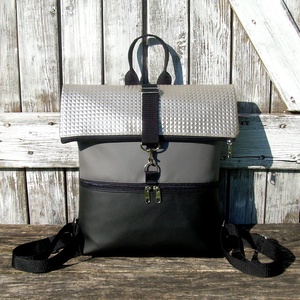  AKCIÓ ! - ROLL TOP CITY BAG : Metálos elegancia szürkével és feketével -  - Meska.hu