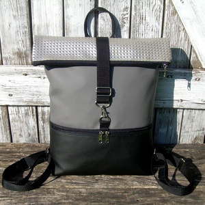  AKCIÓ ! - ROLL TOP CITY BAG : Metálos elegancia szürkével és feketével -  - Meska.hu