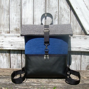  ROLL TOP CITY BAG : Variációk fekete bőrre és szövetre 4. - táska & tok - hátizsák - roll top hátizsák - Meska.hu
