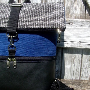  ROLL TOP CITY BAG : Variációk fekete bőrre és szövetre 4. - táska & tok - hátizsák - roll top hátizsák - Meska.hu