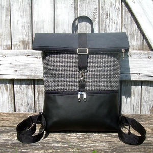  ROLL TOP CITY BAG : Variációk fekete bőrre és szövetre 5. - táska & tok - hátizsák - hátizsák - Meska.hu