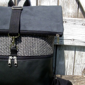 ROLL TOP CITY BAG : Variációk fekete bőrre és szövetre 5. - táska & tok - hátizsák - hátizsák - Meska.hu