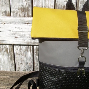 ROLL TOP CITY BAG : Variációk feketére sárgával és szürkével - táska & tok - hátizsák - roll top hátizsák - Meska.hu