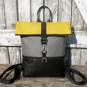 ROLL TOP CITY BAG : Variációk feketére sárgával és szürkével - táska & tok - hátizsák - roll top hátizsák - Meska.hu