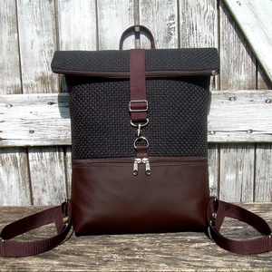   ROLL TOP CITY BAG : Variációk barna bőrre és szövetre 3. - táska & tok - hátizsák - roll top hátizsák - Meska.hu