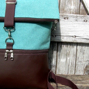   ROLL TOP CITY BAG : Variációk barnára türkizkékkel - táska & tok - hátizsák - roll top hátizsák - Meska.hu
