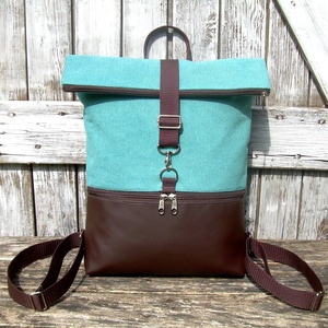   ROLL TOP CITY BAG : Variációk barnára türkizkékkel - táska & tok - hátizsák - roll top hátizsák - Meska.hu
